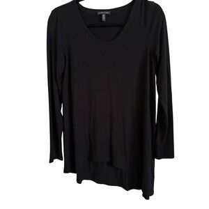 Eileen Fisher Black Long Sleeve Scoop Neck High-Low Tunic Top Small S/P